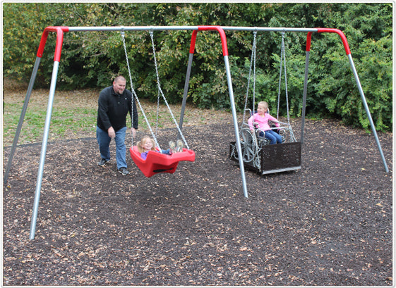 2 Bay ADA Swing with wheelchair platform and JennSwing seat