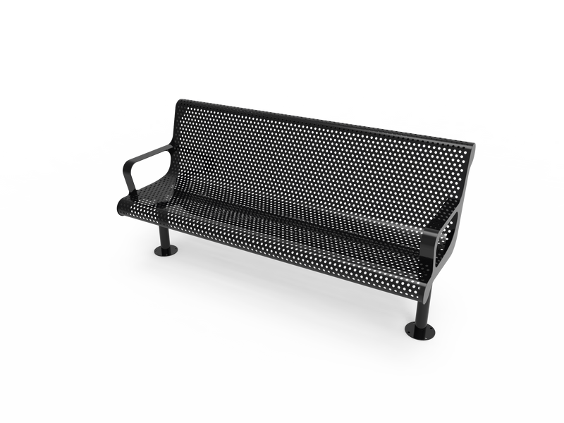 MyTCoat 6 foot contoured bench with arms, punched steel seat and back, surface mount