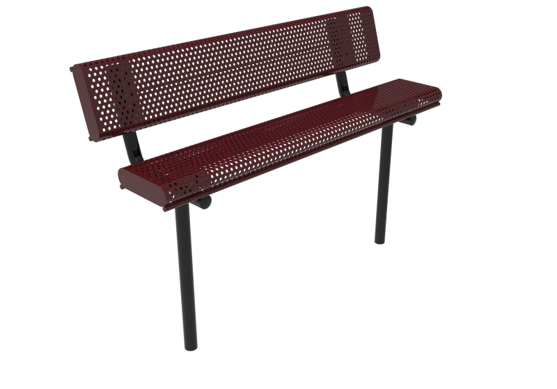 MyTCoat 6 foot rolled bench with backrest, punched steel seat and in-ground legs