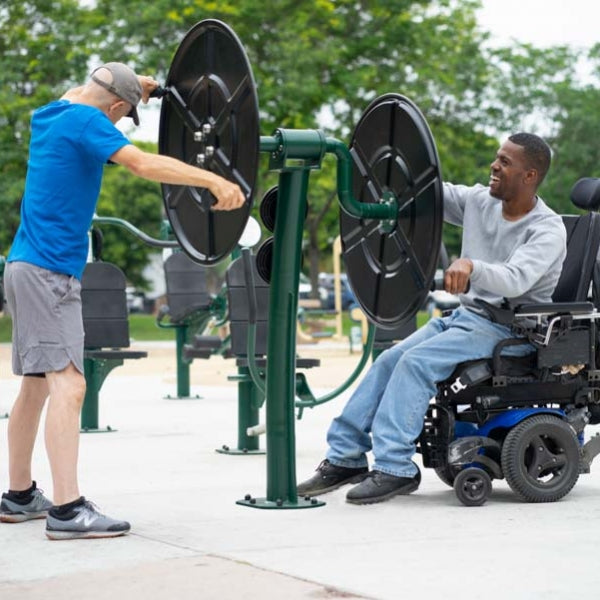 2-Person Wheelchair Accessible Shoulder Wheel – Inclusive Outdoor Stretching and Mobility Trainer