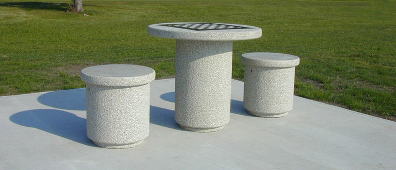 Concrete Round Pedestal Game Table and Stool Set