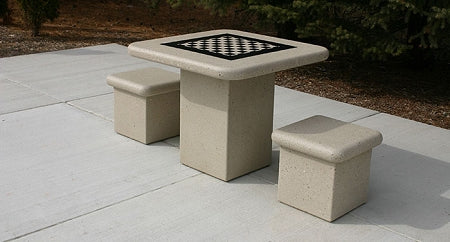 Concrete Square Pedestal Game Table and 2 Stools