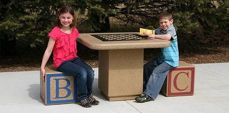Concrete Children's Square Game Table with 2 Stools