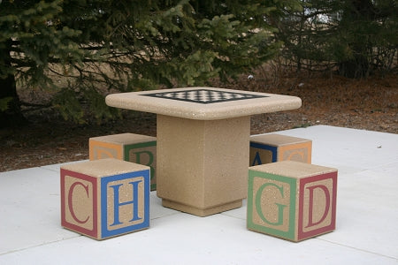 Concrete Children's Square Game Table with 4 Stools