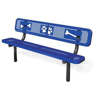 6' Bench with Back, Portable, Perforated, with Laser-Cut Paw Prints and Bones