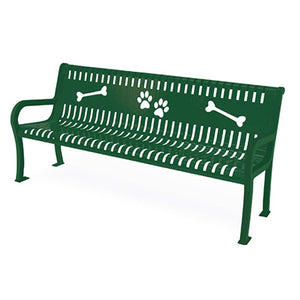 6' Lexington Bench with Back - Laser-Cut Paw Prints and Bones